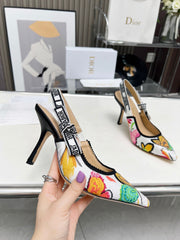 J'ADIOR SLINGBACK PUMP COLORFUL NATURAL RAFFIA AND EMBROIDERED COTTON 10 CM 130857