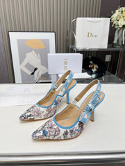 J'ADIOR SLINGBACK PUMP COLORFUL NATURAL RAFFIA AND EMBROIDERED COTTON 10 CM 130858