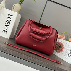 LOEWE 25S MADRID BAG 28 IN CHERRY RED CALFSKIN GOLD HARDWARE