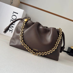 LOEWE 25S FLAMENCO PURSE 30 IN BROWN NAPPA LEATHER GOLD HARDWARE