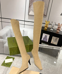 THIGH HIGH BOOTS IN BEIGE KNITTED FABRIC