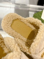 HORSEBIT MULE IN BEIGE SUEDE AND FLEECE LINING