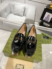 GG HORSEBIT PLATFORM LOAFER GLOSSY BLACK CALFSKIN