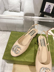 METALIC SLINGBACK FLATS IN TAN BEIGE CALFSKIN