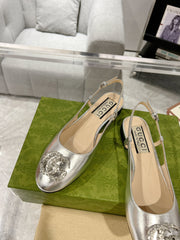 METALIC SLINGBACK FLATS IN SILVER CALFSKIN