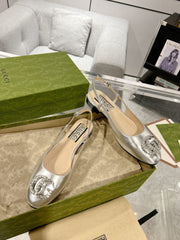 GG CRYSTALS SLINGBACK BALLET SILVER CALFSKIN