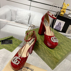 HIGH SANDAL SQUARE HEEL 12 CM IN CHERRY RED CALFSKIN