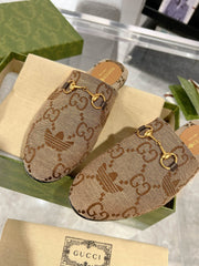 GG & ADIDAS MULE HORSEBIT BUCKLE LIGHT BROWN CANVAS