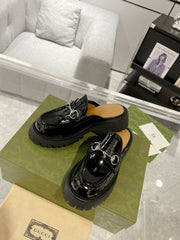 GG MULE WITH HORSEBIT GLOSSY BLACK CALFSKIN