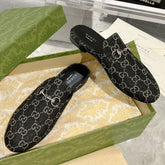 MEN'S MULE WITH HORSEBIT IN BLACK MONOGRAM JACQUARD FABRIC