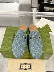 MEN'S MULE WITH HORSEBIT IN SAPHIRE BLUE MONOGRAM JACQUARD FABRIC