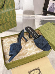 GG CRYSTALS HIGH SANDAL DENIM CANVAS