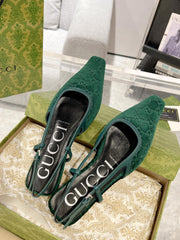 GG SLINGBACK FLATS CASTLETON GREEN VELVET