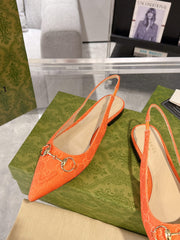 GG HORSEBIT SLINGBACK BALLET FLAT ORANGE CANVAS
