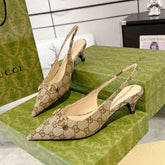 GG MID-HEELED SLINGBACK 4.5 CM IN TAN BEIGE CANVAS