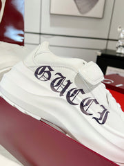 GG WAVE SNEAKER IN RICE WHITE CALFSKIN WITH HANDWRITTEN LOGO