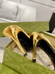 STRAPPY SANDAL WITH RHINESTONE CHAIN IN GOLD PATENT LEATHER