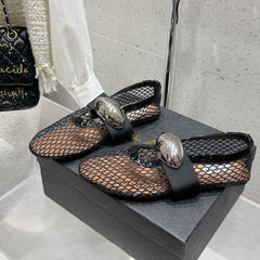 ALAIA MARY JANE SHOES IN BLACK MESH WITH BLACK - TONED HARDWARE