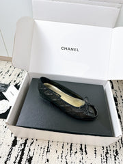 BALLET FLATS BOW IN BLACK CALFSKIN QUILTED