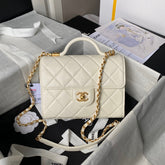 CHANEL 25S FLAP BAG 21 CM IN CREAM WHITE GRAINED LAMBSKIN WITH TOP HANDLE
