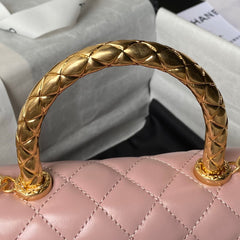 CHANEL 25S CLASSIC COCO HANDLE BAG 23 CM IN LIGHT PINK LAMBSKIN WITH GOLD HARDWARE