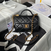CHANEL 25S FLAP BAG 18 CM IN BLACK LAMBSKIN WITH TOP HANDLE
