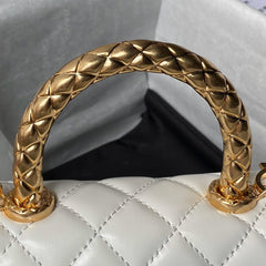 CHANEL 25S CLASSIC COCO HANDLE BAG 19 CM IN WHITE LAMBSKIN WITH GOLD HARDWARE