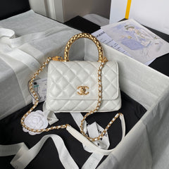 CHANEL 25S CLASSIC COCO HANDLE BAG 19 CM IN WHITE LAMBSKIN WITH GOLD HARDWARE