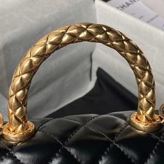 CHANEL 25S CLASSIC COCO HANDLE BAG 19 CM IN BLACK LAMBSKIN WITH GOLD HARDWARE