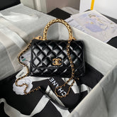 CHANEL 25S CLASSIC COCO HANDLE BAG 19 CM IN BLACK LAMBSKIN WITH GOLD HARDWARE