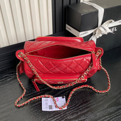 CAMERA BAG 24 IN RED SHINY CALFSKIN GOLD CHAIN