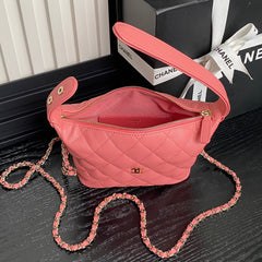 HOBO BAG 21 IN FROLY PINK GRAINED CALFSKIN GOLD HARDWARE