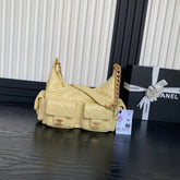 QUILTED HOBO CARGO BAG 31 IN LIGHT YELLOW CALFSKIN GOLD CHAIN