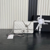 CHANEL 25S FLAP BAG 23 IN WHITE CALFSKIN SILVER HARDWARE