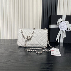 CHANEL 25S FLAP BAG 20 IN WHITE CALFSKIN SILVER HARDWARE