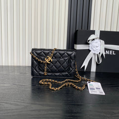 CHANEL 25S CHAIN WALLET 19 IN BLACK LAMBSKIN GOLD HARDWARE
