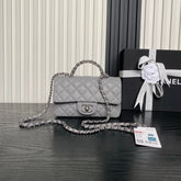 CHANEL 25S FLAP BAG 19 IN CHARCOAL GRAY CALFSKIN SILVER HARDWARE