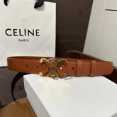 TRIOMPHE BELT 30MM IN BROWN CALFSKIN WITH GOLD BUCKLE