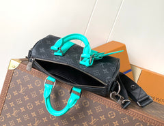 LV 25S KEEPALL 25 WITH SHOULDER STRAP IN BLACK AQUA COATED MONOGRAM ECLIPSE CANVAS AND CALFSKIN