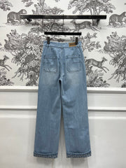 STRAIGHT LEG JEANS DENIM JACQUARD DUSTY BLUE 266732