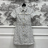 LV JACQUARD PATTERN ROUND NECK DENIM DRESS 274622