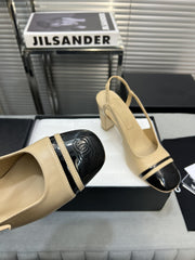 slingback light beige suede silver metalic lambskin square toe 9.5