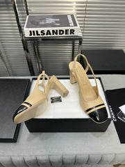 slingback light beige suede silver metalic lambskin square toe 9.5