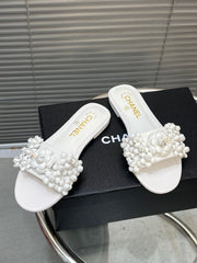 SLIPPERS CAMELLIA IN WHITE CALFSKIN
