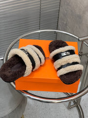 HM 25S SANDAL IN BEIGE WOOL AND BLACK LAMBSKIN WITH SILVER HARDWARE