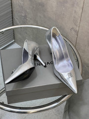 BALENCIAGA 25S HIGH-HEEL SHOES 85 MM IN SILVER COW LEATHER