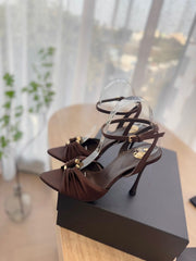 LOLA SANDAL 10 CM IN CHOCOLATE BROWN VISCOSE AND SILK