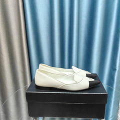 BALLET FLAT WHITE MIX BLACK SHEEPSKIN POINTED TOE