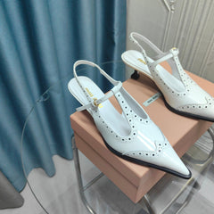 SLINGBACK WHITE LAMBSKIN WITH T- STRAPS