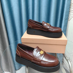 THICK-SOLED LOAFERS SHOES WALNUT COLOR COWHIDE